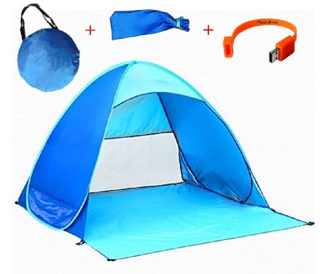 DK Products© Beach Tent Automatic Pop Up Instant Portable 2-3 Person Shelter Hiking Camping Fishing Picnic Anti UV Light Weight - Bonus Flash Drive With Holiday eBook