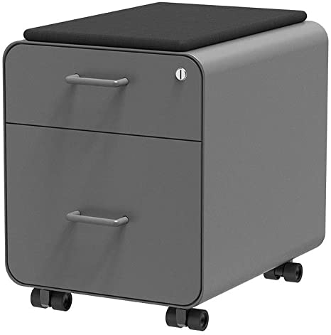 Monoprice Round Corner 2-Drawer File Cabinet - Gray, Lockable with Seat Cushion - Workstream Collection (137882)