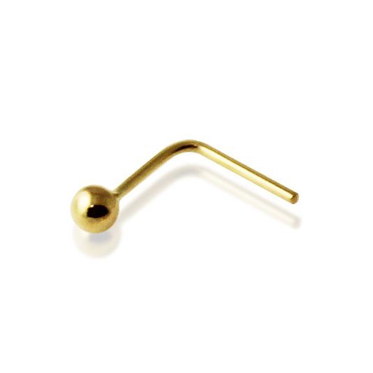 9ct Solid Yellow Gold Plain Ball 22Gauge (0.6MM) - 4x4mm Length L-Shape Nose Stud