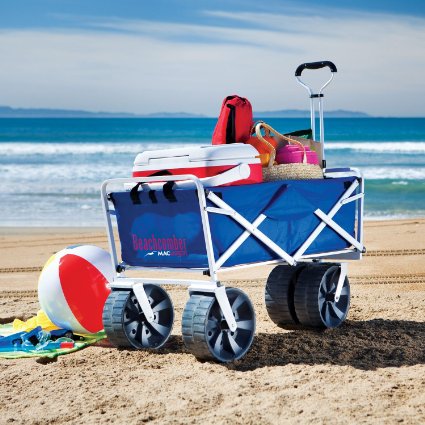 Folding Beach Wagon All Terrain Blue Collapsible Kart Foldable Sports Dolly Gear Storage Mac Cart With Cooling Towel