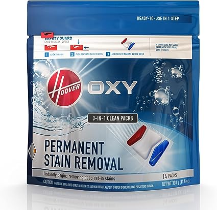 Hoover Oxy Permanent Stain Removal Carpet Cleaner Solution Clean Packs, AH37002, White