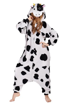 Newcosplay Unisex Cow Pyjamas Halloween Onesie Costume