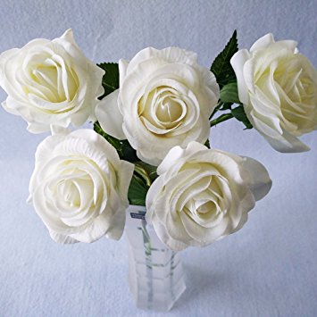 10 Pcs Real Touch Silk Artificial Rose Flowers Silk Gluing PU Fake Flower Home Decorations for Wedding Party or Birthday Garden Bridal Bouquet Flower Saint Valentine's Day Gifts Party Event(White)