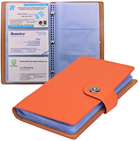 Tenn Well Business Card Organizer, PU Leather Card Holder Book with Magnetic Closure for 300 Business Cards, Credit Cards or Gift Cards, Orange