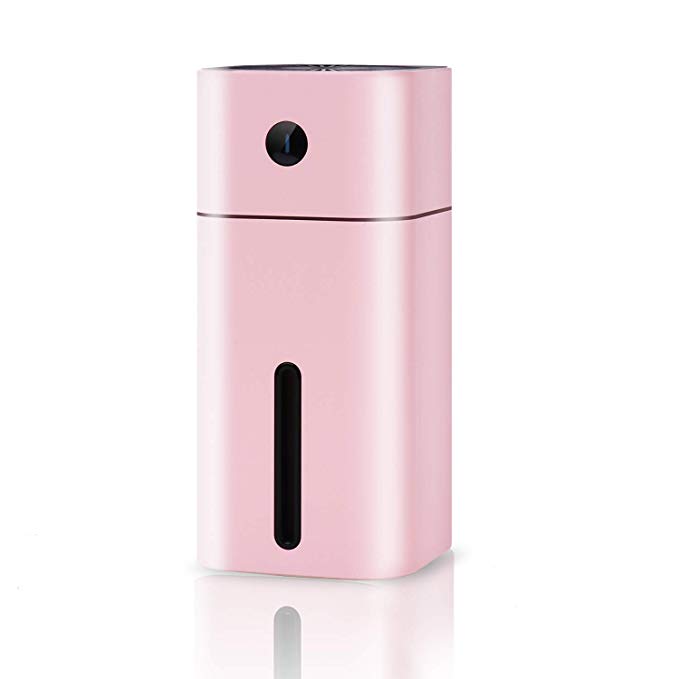 NovoLido Portable USB Humidifier with 7 Colors LED, Mini Personal Small Humidifier for Desk Travel Office Car and Bedroom with Quiet Operation, Auto Shut-Off, 180ml (Pink, Square)