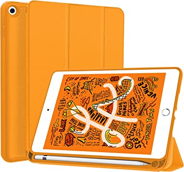 Soke iPad Mini 5 Case 2019 with Pencil Holder,Premium Trifold Case with Strong Protection, Ultra Slim Soft TPU Back Cover with Auto Sleep/Wake Function for New Apple iPad Mini 5th Gen(Citrus)