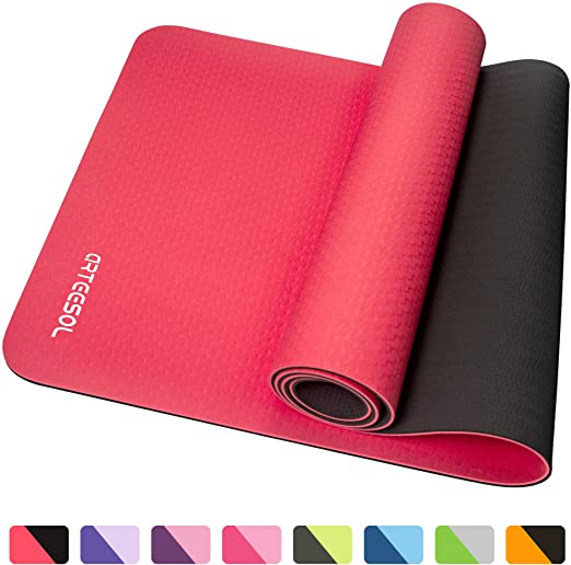 arteesol Fitness Mat, Non-Slip Exercise Yoga Mat Eco Friendly TPE Pilates Mat with Carrying Strap for Gymnastics Yoga Pilates Workout and Training, 183cm×61cm×6mm