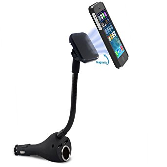 CBIN 3-in-1 Cigarette Lighter Phone Holder Car Mount Charger for iPhone8 X 7 6s 6 5s Samsung S8 plus S7 S6 S5 and More Android Smartphones - Lightning Cable, Dual USB, 3.1A Max