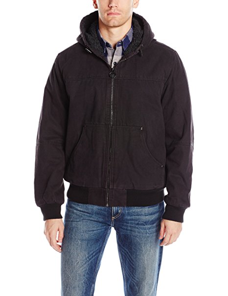 Bass GH Men's Heavy Cotton Canvas Hoody Bomber with Sherpa Lined Body and Hood