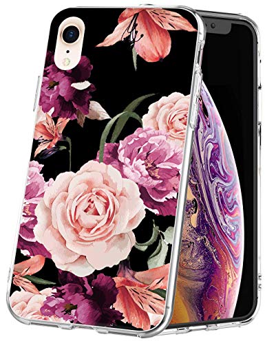 Kuizoou iPhone Xr Case Floral Design Clear Bumper Protection Hybrid Armor Shockproof Rubbe TPU Soft Silicone Girls Women Cell Phone Cover Apple iPhone Xr 2018 6.1 inch (Flowers)