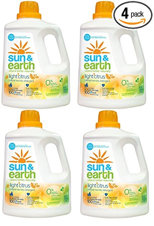 Natural Laundry Detergent - 2x Concentrated, HE Machines - Light Citrus Scent - Non-Toxic, Plant-Based, Hypoallergenic - 100 Ounce (Pack of 4)