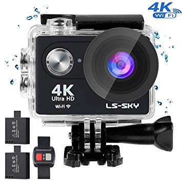 LS-SKY 4K Action Camera Wi-Fi 16MP Full HD 1080P Waterproof Cam with Remote Control with SONY Sensor Waterproof up to 30m 2.0'' LCD 170° Ultra Wide-Angle with Kit of Accessories