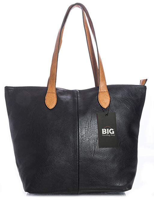 Big Handbag Shop Womans Designer Plain Soft Tote Shoulder Bag