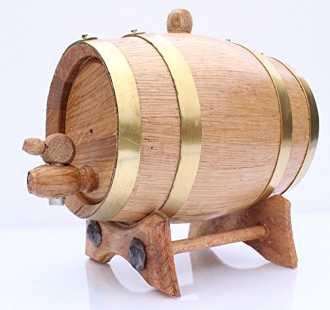1 Liter Golden Oak Barrel - Brass Hoops | DIGITAL COPY 30 page Aging Guide | Paper Funnel | No Leaks Guarantee