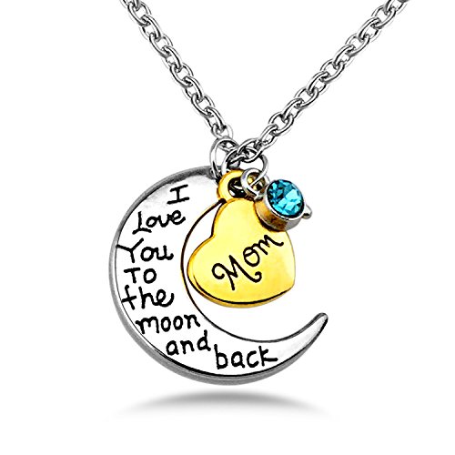 I Love You to the Moon and Back Mom Pendants Necklace,Love My Mom Necklaces Best Gifts for Mothers Day