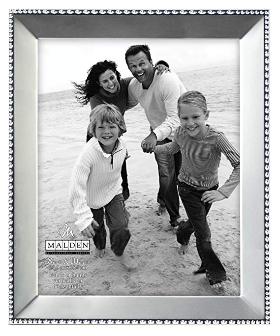 Malden International Designs Marquee Bead Satin Nickel Picture Frame, 8x10, Nickel