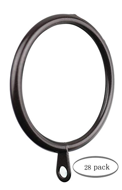 Meriville 28 pcs Oil-Rubbed Bronze 1.5-Inch Inner Diameter Metal Curtain Rings with Eyelets, Fits Up To 1 1/4-Inch Rod