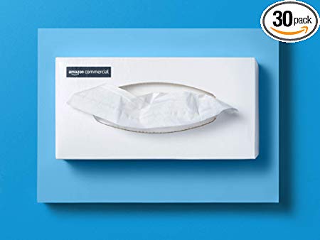 AmazonCommercial Facial Tissue Flat Box, 100 Sheets per Box, 30 Boxes