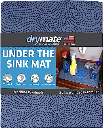 Drymate XL Under Sink Mat, Waterproof Cabinet Protection Mats for Kitchen & Bathroom, Absorbent Shelf Liners, Slip-Resistant, Non-Adhesive, Machine Washable, Durable (USA Made)(24”x59”)(Blue)