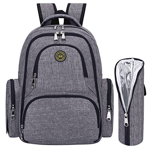 Best Deal--S-ZONE Upgraded Baby Diaper Bag Travel Backpack Anti-water with Changing Pad and Stroller Straps(Grey-with Insulated Sleeve)