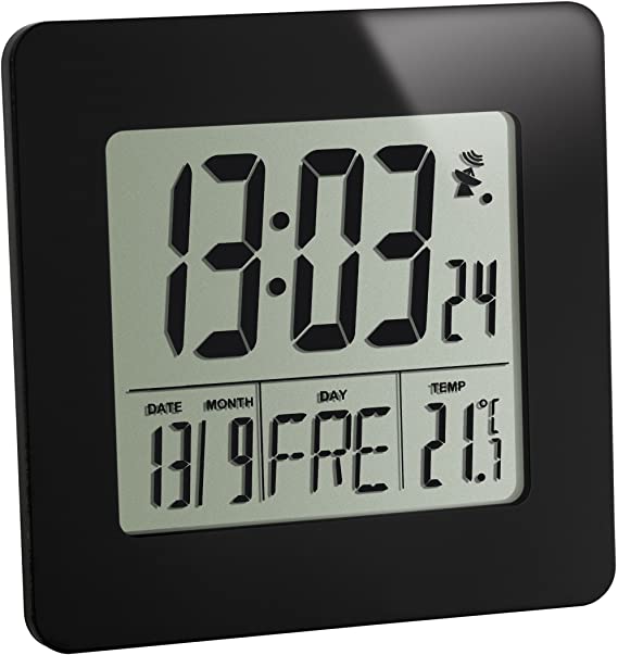 TFA-Dostmann 60.2525.01 Radio-controlled Alarm Clock, Black, (L) 94 x (B) 37 x (H) 94 mm