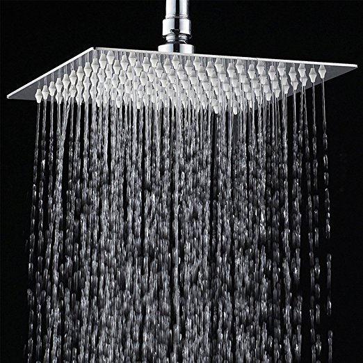 12" Luxury Rainfall Square Shower Head Ultra-thin Stainless Steel Durable Showerhead Waterfall Effect Water Saving Chrome Finish (12")