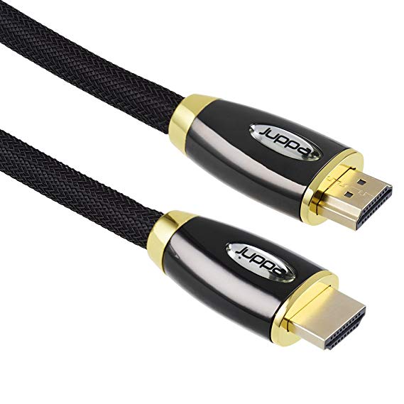 Juppa® PRO-BLACK HDMI 2.0 / 2.0a Certified High Speed 20 Meter Cable with Built-in Signal Booster, Ethernet, Audio Return Channel (ARC) and CEC, High Dynamic Range (HDR), 21:9 Aspect Ratio, Nylon Braided Multiple Shielding with 100% Pure Copper Wiring, 24k Gold Connector Plugs – Deep Colour HD / QHD / 3D TV Ready 4K 2160p @60Hz (3840 × 2160P) 18 Gbps 28AWG - 20M