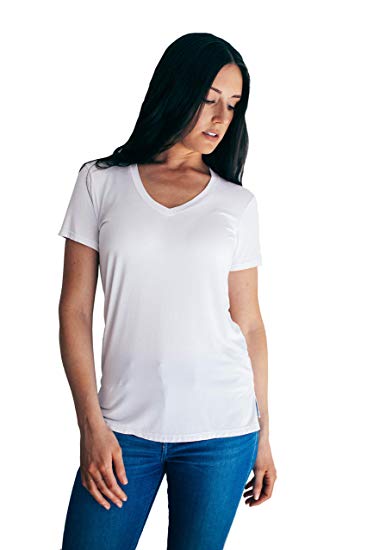 Public Habit Women’s Modal V-Neck Short Sleeve T-Shirt | Soft Plain Loose Tee