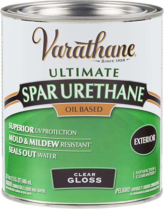 Rust-Oleum Varathane 242180H 1-Quart Classic Clear Oil Based Outdoor Spar 275 Voc Urethane, Gloss Finish