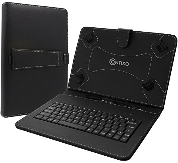 Contixo 10.1'' Tablet Folio Keyboard with Stand Universal PU Leather Case for Contixo Q102/Q103/LR102 Tablet and more 10.1'' or 10'' Tablets