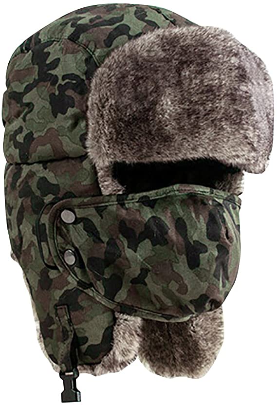 Bluelans® Quality Unisex Winter Warm Outdoor Faux Fur Trapper Hat Ear Flap Bomber Hat with Mask, Available in 12 Colours