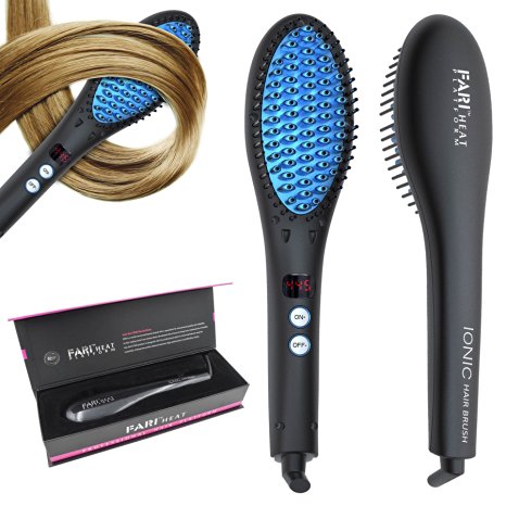 FARI Hair Straightener Brush,Anion Instant Magic Silky Straight Hair Styling, Anti Scald Anti Static Ceramic Heating Detangling Hair (Black)