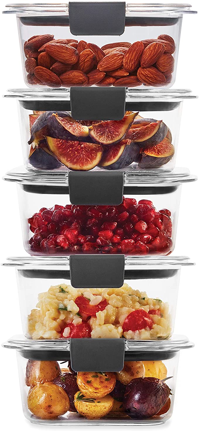 Rubbermaid 2108398 Leak-Proof Brilliance Food Storage Set | 1.3 Cup Plastic Containers with Lids | Microwave and Dishwasher Safe, 5-Pack, Clear