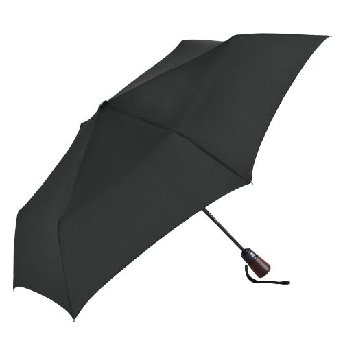 ShedRain Ultimate Umbrella 44” ARC, Auto Open/Close Wood handle, leather handle strap, 759562 (Black)