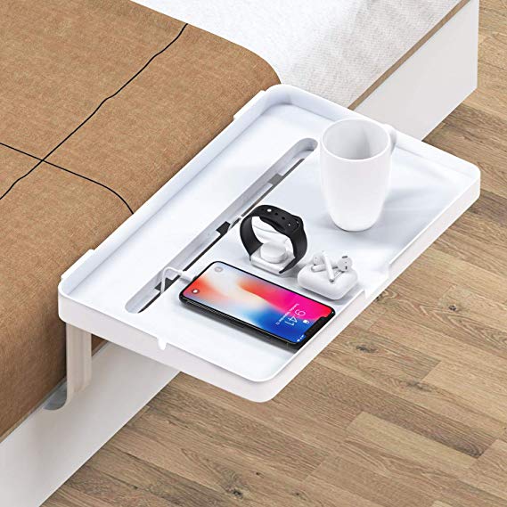 Bedside Shelf - Bedside Phone Stand with Cable Management, Versatile Use as Snack Bedside Table, Tablet Holder, Easy Assemble Organizer for USB Cable, Earphone and Tissue, for Home & Travel by HUANUO