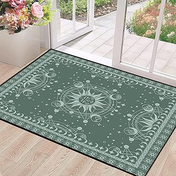 Sun and Moon Rug Boho Celestial Area Rugs for Bedroom Dorm Living Room Bohemian Occult Crescent Solar Stars Galaxy Floor Mat Pad Doormat Carpet,47" X 31",Corduroy