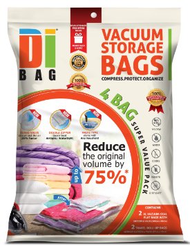 DIBAG ® 4 Bags Pack Vacuum Compressed Storage Space Saver Bags 2X(100X80cm) With Valve & Suction   2 Large Roll Up (57X45 cm) Without Suction or Valve. For Clothing, Duvets, Bedding, Pillows, Curtains & More.
