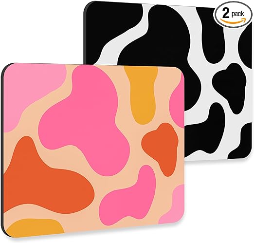 DIGSOM 2 Pack Mouse Pad with Non-Slip Rubber Base 9.5 x 7.9IN Computer Mouse Pad for Desk, Cute Mouse Pad Gaming Mouse Mat Pink-Orange Color Block   Black White Color Block Print