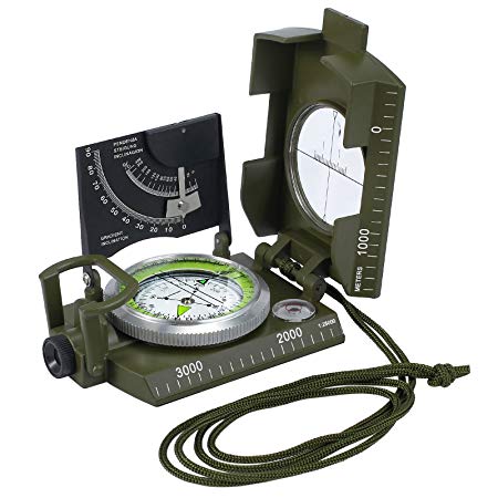 Neoteck Clinometer Compass Professional Military Army Metal Sighting Compass With Clinometer Carry Bag for Hiking Hunting Camping Geology and Other Outdoor Activities