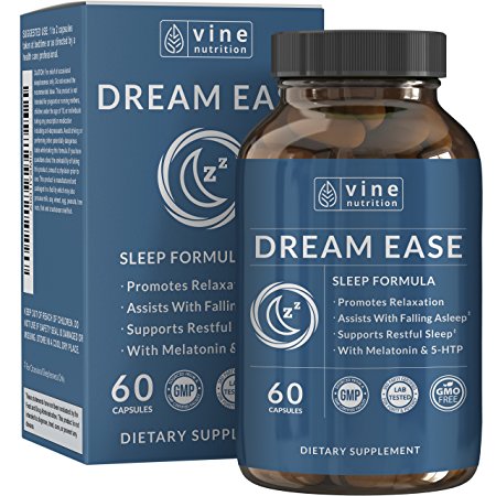 Dream Ease Natural Sleep Aid - Promotes Relaxation | Non-Habit Forming Sleeping Pills With 5-HTP, Melatonin, GABA And More Non-GMO For Men & Women - Vine Nutrition