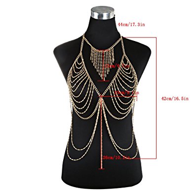 DOTASI Retro Bikini Bra lette Chain Harness Necklace Crossover Body Chain For Women