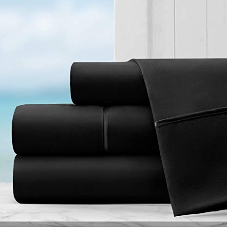 Coastal Comfort Egyptian Luxury Hotel Collection Bed Sheet Set - Hotel Quality Ultra Soft Double Brushed Microfiber Sheets with Deep Pocket - Hypoallergenic - King - Black