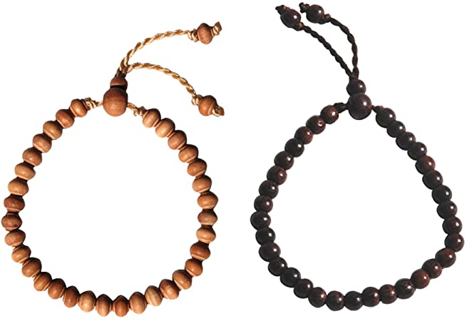 Set of Small Hand-made Adjustable Tension Exotic Tamarind and Sandalwood Tree Wood Tasbih Bracelets 33-beads