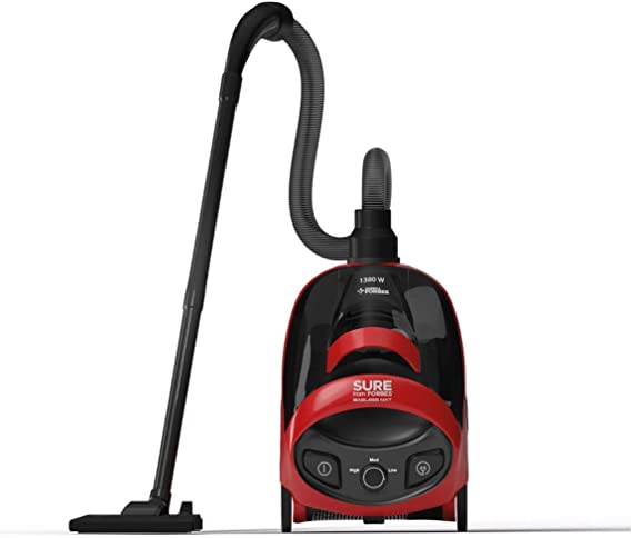 Sure from Forbes Bagless NXT Vacuum Cleaner(1380W)|Cyclonic Technology|HEPA Filter|Vario Power|Multiple Accessories|Black & Red|from Eureka Forbes
