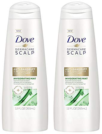 Dove Dermacare Scalp - Anti-Dandruff 2 in 1 Shampoo   Conditioner - Invigorating Mint - Net Wt. 12 FL OZ (355 mL) Per Bottle - Pack of 2 Bottles