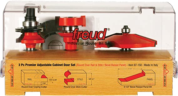 Freud 3 Piece Premier Adjustable Cabinet Bit Set (1/2" Shank) (97-150)