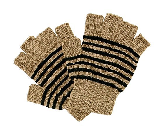 LL- Womens Striped Fingerless Knit Fall Winter Gloves with 5 Half Fingers