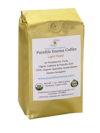 PureLife Enema Coffee - 1 Lb - Mold Free Organic Light "Air" Roast - Gerson Accepted - Medium Grind