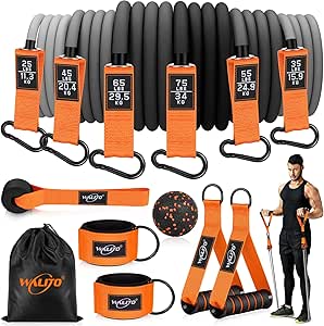 WALITO Resistance Bands Set - Exercise Bands with Handles, Door Anchor, Legs Ankle Straps, for Heavy Resistance Training, Physical Therapy, Muscle Training, Yoga, Home Workouts