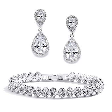 Mariell Cubic Zirconia Teardrop Wedding Earrings for Brides - Genuine Platinum Plated Bridal Jewelry